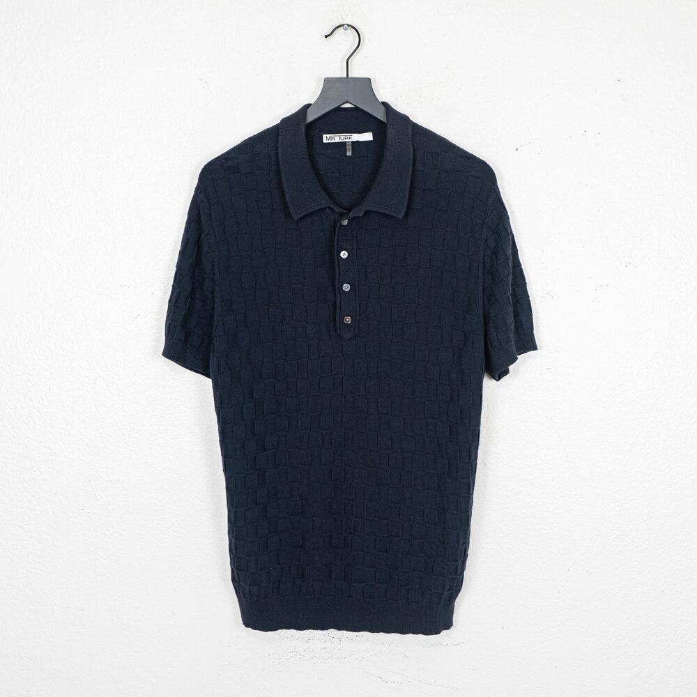 MR TURK Men's Cotton Knit Polo Shirt in Navy Blue size XL